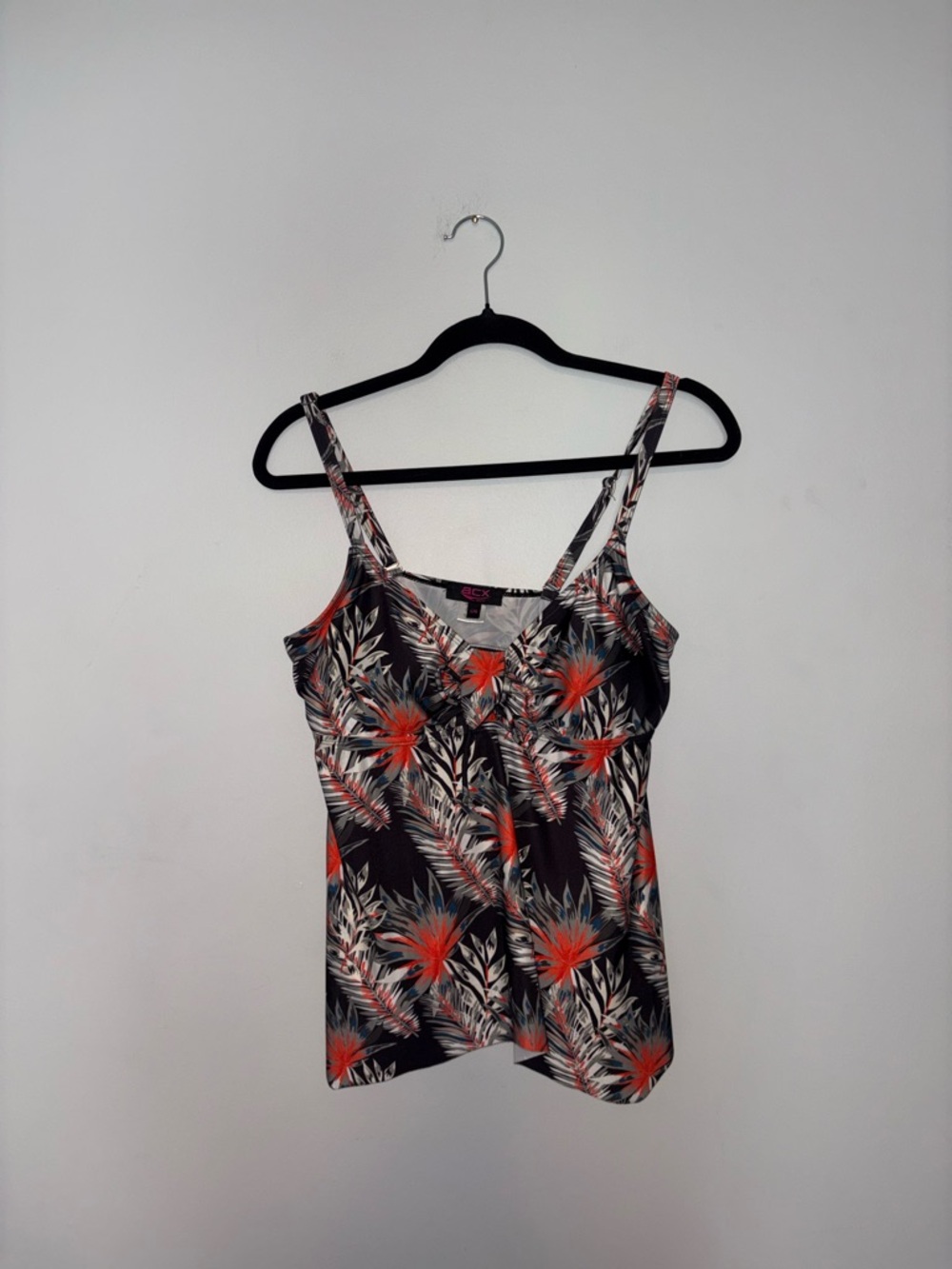 ACX ~ Black Tropical Printed Swim Top